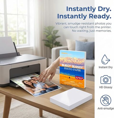 38 Sheets Glossy Photo Paper Instant Dry 8.5 x 11 inches Inkjet Photo Printer Paper for Photos Calendars Brochures Cards DIY Chip Bag in Saudi Arabia