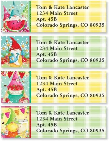 ملصقات عنوان الإرجاع الكلاسيكية المخصصة من Spring Gnomes - مجموعة مكونة من 240 قطعة (4 تصميمات)، ذاتية اللصق، ملصقات مختارة من الورق المسطح الكبير in Kuwait