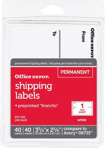 Office Depot White to/from Shipping Label Pad, 3 3/4in. x 2 5/8in., Pack of 40, OD98806 in Kuwait