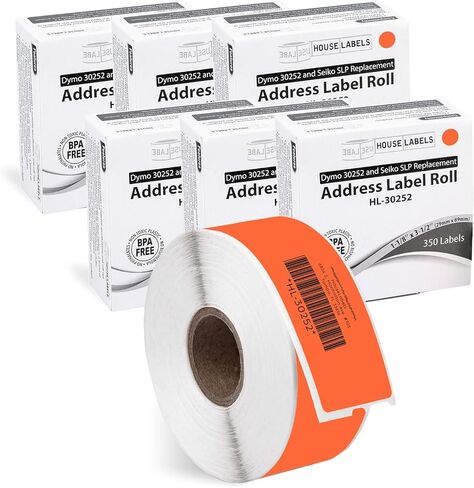 HOUSELABELS Compatible DYMO 30252 Orange Address Labels (1-1/8" x 3-1/2"), Strong Permanent Adhesive, Compatible with DYMO LW 450, 4XL, Rollo & Zebra Desktop Printers, 6 Rolls /2100 Labels in Kuwait