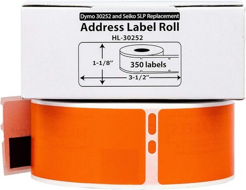 HOUSELABELS Compatible DYMO 30252 Orange Address Labels (1-1/8" x 3-1/2"), Strong Permanent Adhesive, Compatible with DYMO LW 450, 4XL, Rollo & Zebra Desktop Printers, 6 Rolls /2100 Labels in Kuwait