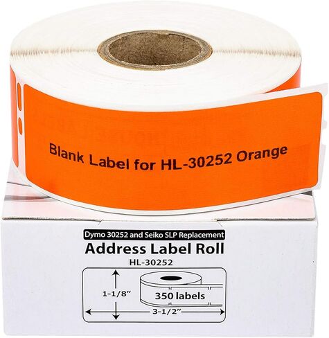 HOUSELABELS Compatible DYMO 30252 Orange Address Labels (1-1/8" x 3-1/2"), Strong Permanent Adhesive, Compatible with DYMO LW 450, 4XL, Rollo & Zebra Desktop Printers, 6 Rolls /2100 Labels in Kuwait