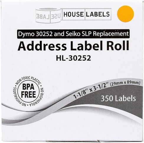 HOUSELABELS Compatible DYMO 30252 Orange Address Labels (1-1/8" x 3-1/2"), Strong Permanent Adhesive, Compatible with DYMO LW 450, 4XL, Rollo & Zebra Desktop Printers, 6 Rolls /2100 Labels in Kuwait