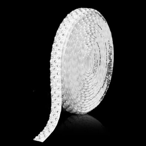 3 Yards Pearl Ribbon - Self-Adhesive Rhinestone Strips for Crafts, Bling Pearl Trim for DIY Crafts, Wedding/Birthday Party Decoration, Stick-On Pearls Wrap Roll Crystal Tape in Kuwait