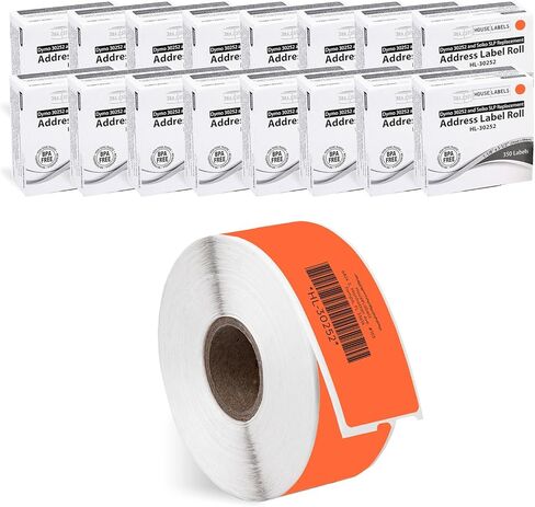 HOUSELABELS Compatible DYMO 30252 Orange Address Labels (1-1/8" x 3-1/2"), Strong Permanent Adhesive, Compatible with DYMO LW 450, 4XL, Rollo & Zebra Desktop Printers, 6 Rolls /2100 Labels in Kuwait
