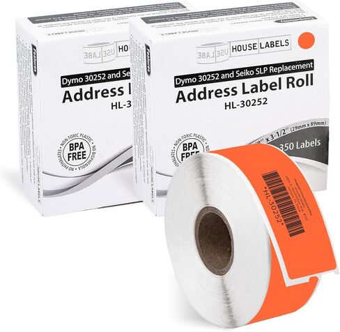 HOUSELABELS Compatible DYMO 30252 Orange Address Labels (1-1/8" x 3-1/2"), Strong Permanent Adhesive, Compatible with DYMO LW 450, 4XL, Rollo & Zebra Desktop Printers, 6 Rolls /2100 Labels in Kuwait