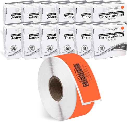 HOUSELABELS Compatible DYMO 30252 Orange Address Labels (1-1/8" x 3-1/2"), Strong Permanent Adhesive, Compatible with DYMO LW 450, 4XL, Rollo & Zebra Desktop Printers, 6 Rolls /2100 Labels in Kuwait