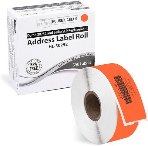 HOUSELABELS Compatible DYMO 30252 Orange Address Labels (1-1/8" x 3-1/2"), Strong Permanent Adhesive, Compatible with DYMO LW 450, 4XL, Rollo & Zebra Desktop Printers, 6 Rolls /2100 Labels in Kuwait