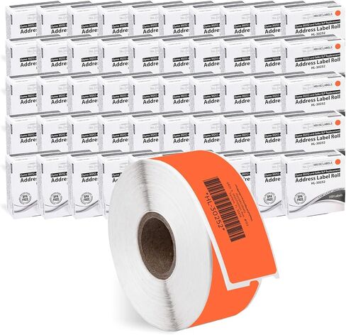HOUSELABELS Compatible DYMO 30252 Orange Address Labels (1-1/8" x 3-1/2"), Strong Permanent Adhesive, Compatible with DYMO LW 450, 4XL, Rollo & Zebra Desktop Printers, 6 Rolls /2100 Labels in Kuwait