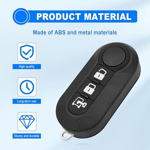 Replacement Key Fob Shell Case Cover for RAM ProMaster 1500 2500 3500 City 2015-2019 Fiat Ducato 500 3 Buttons Keyless Entry Remote Start Uncut Flip Blade RX2TRF198 in Kuwait