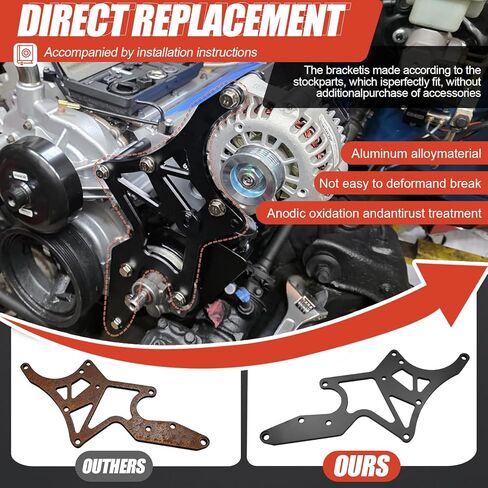 LS Engine Serpentine Relocation Bracket Kit - Anodized Steel Black Coated | 180° Alternator | Fit LS1-LS7 4.8/5.3/6.0/6.2L Truck SUV 1962-1981 Black. in Saudi Arabia