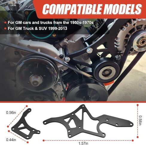 LS Engine Serpentine Relocation Bracket Kit - Anodized Steel Black Coated | 180° Alternator | Fit LS1-LS7 4.8/5.3/6.0/6.2L Truck SUV 1962-1981 Black. in Saudi Arabia