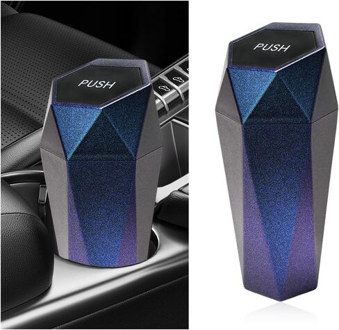 Car Trash Can with Lid, Diamond Design Leakproof Vehicle Cup Holder Garbage Can, Waterproof Trash Bin Mini Portable Garbage Organizer for Cars Homes Offices Bedrooms (Blue & Purple) in Kuwait