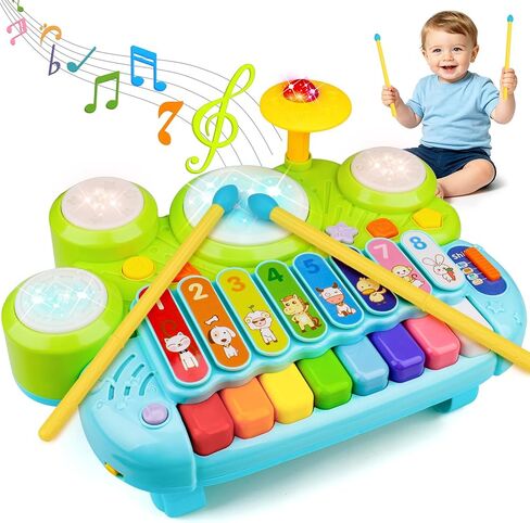 3 in 1 Musical Toys for Toddlers 1-3 Piano Xylophone Drum Set Toys for 1 2 3 Year Old Girls Birthday Music Instruments Baby Learning Developmental Sensory Toys Toddler Toys Age 1-2 2-3 in Saudi Arabia