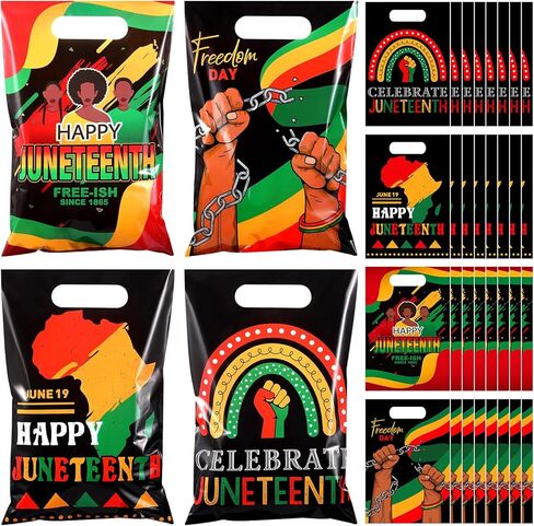 100 قطعة من أكياس Pasimy Happy Juneteenth البلاستيكية لحفلات Juneteenth حقائب هدايا كبيرة لعيد الاستقلال الأمريكي الأفريقي Goody Candy Treat Baggie لمستلزمات تزيين الحرية في 19 يونيو in Kuwait