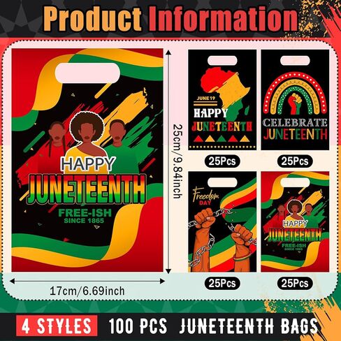 100 قطعة من أكياس Pasimy Happy Juneteenth البلاستيكية لحفلات Juneteenth حقائب هدايا كبيرة لعيد الاستقلال الأمريكي الأفريقي Goody Candy Treat Baggie لمستلزمات تزيين الحرية في 19 يونيو in Kuwait