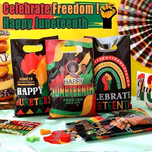 100 قطعة من أكياس Pasimy Happy Juneteenth البلاستيكية لحفلات Juneteenth حقائب هدايا كبيرة لعيد الاستقلال الأمريكي الأفريقي Goody Candy Treat Baggie لمستلزمات تزيين الحرية في 19 يونيو in Kuwait