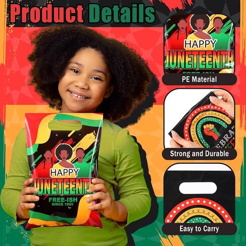 100 قطعة من أكياس Pasimy Happy Juneteenth البلاستيكية لحفلات Juneteenth حقائب هدايا كبيرة لعيد الاستقلال الأمريكي الأفريقي Goody Candy Treat Baggie لمستلزمات تزيين الحرية في 19 يونيو in Kuwait