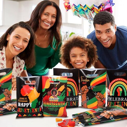 100 قطعة من أكياس Pasimy Happy Juneteenth البلاستيكية لحفلات Juneteenth حقائب هدايا كبيرة لعيد الاستقلال الأمريكي الأفريقي Goody Candy Treat Baggie لمستلزمات تزيين الحرية في 19 يونيو in Kuwait