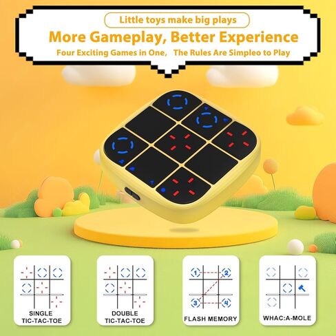 Rechargeable Tic-Tac-Toe Bolt Game, Upgraded 4-in-1 Handheld Puzzle Console, Electronic Educational Memory Game, Portable Travel Car Ride Board Games for Kids Adults (Yellow) in Saudi Arabia