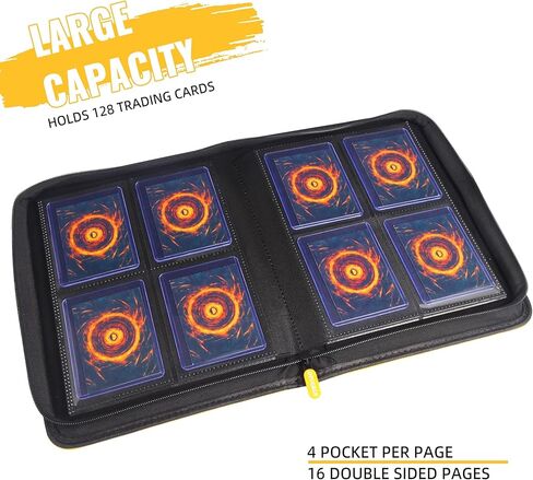 Toploader Binder، DTCGBIN 4-Pocket Top Loader Trading Card Binder Album متوافق مع PKM TCG MTG، يحمل 3 × 4 بوصة 128 بطاقة صلبة (4 جيوب، أصفر أحمر) in Kuwait