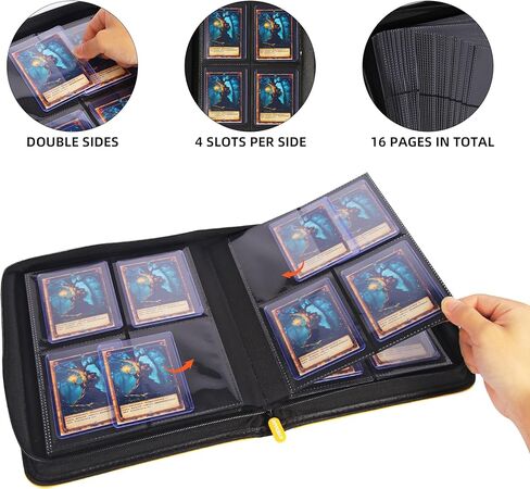 Toploader Binder, DTCGBIN 4-Pocket Top Loader Trading Card Binder Album Compatible for PKM TCG MTG,Holds 3"x4" 128 Rigid Cards (4-POCKET, Yellow Red) in Saudi Arabia