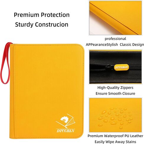 Toploader Binder, DTCGBIN 4-Pocket Top Loader Trading Card Binder Album Compatible for PKM TCG MTG,Holds 3"x4" 128 Rigid Cards (4-POCKET, Yellow Red) in Saudi Arabia