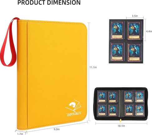 Toploader Binder, DTCGBIN 4-Pocket Top Loader Trading Card Binder Album Compatible for PKM TCG MTG,Holds 3"x4" 128 Rigid Cards (4-POCKET, Yellow Red) in Saudi Arabia