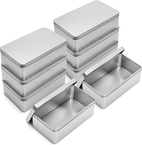 Okllen 8 Pack Silver Rectangular Tin Box, 7 x 3.9 x 2.4 inch Empty Metal Tin Containers with Lids, for Jewelry, Car Keys, Candy, Crafts, Gift & Home Storage in Kuwait