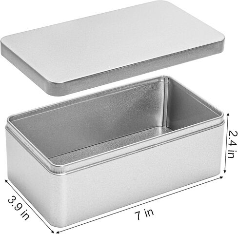 Okllen 8 Pack Silver Rectangular Tin Box, 7 x 3.9 x 2.4 inch Empty Metal Tin Containers with Lids, for Jewelry, Car Keys, Candy, Crafts, Gift & Home Storage in Kuwait