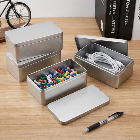 Okllen 8 Pack Silver Rectangular Tin Box, 7 x 3.9 x 2.4 inch Empty Metal Tin Containers with Lids, for Jewelry, Car Keys, Candy, Crafts, Gift & Home Storage in Kuwait