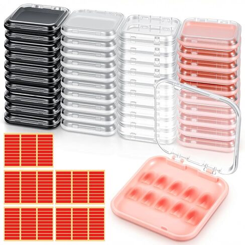 40Pcs Press On Nail Packaging Box Fake Nails Storage Container Organizer Case Transparent False Nail Display Box with 150Pcs Adhesive Double Sided Tape for Home Nail Art Salon Business Supplies in Kuwait