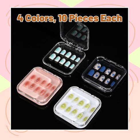 40Pcs Press On Nail Packaging Box Fake Nails Storage Container Organizer Case Transparent False Nail Display Box with 150Pcs Adhesive Double Sided Tape for Home Nail Art Salon Business Supplies in Kuwait