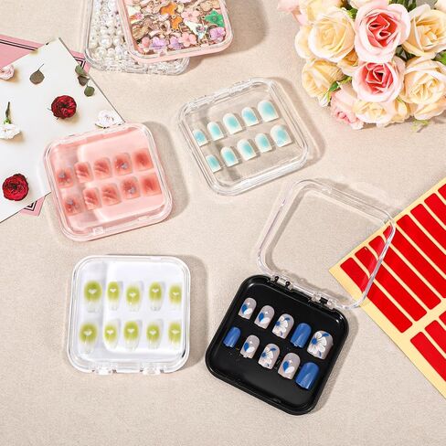 40Pcs Press On Nail Packaging Box Fake Nails Storage Container Organizer Case Transparent False Nail Display Box with 150Pcs Adhesive Double Sided Tape for Home Nail Art Salon Business Supplies in Kuwait