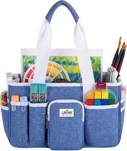JJRING Craft Organizer Tote Bag, Portable Art Caddy With Adjustable Divider&Secure Zipper Pocket, Foldable StorageTote For Scrapbooking, Sewing, Artist And Home(Green) in Saudi Arabia