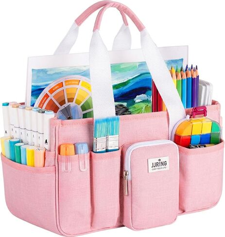 JJRING Craft Organizer Tote Bag, Portable Art Caddy With Adjustable Divider&Secure Zipper Pocket, Foldable StorageTote For Scrapbooking, Sewing, Artist And Home(Green) in Saudi Arabia
