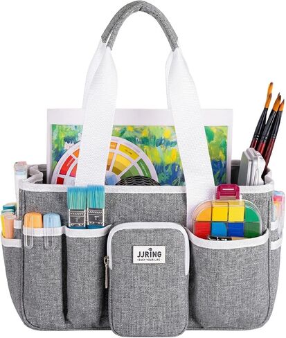 JJRING Craft Organizer Tote Bag, Portable Art Caddy With Adjustable Divider&Secure Zipper Pocket, Foldable StorageTote For Scrapbooking, Sewing, Artist And Home(Green) in Saudi Arabia