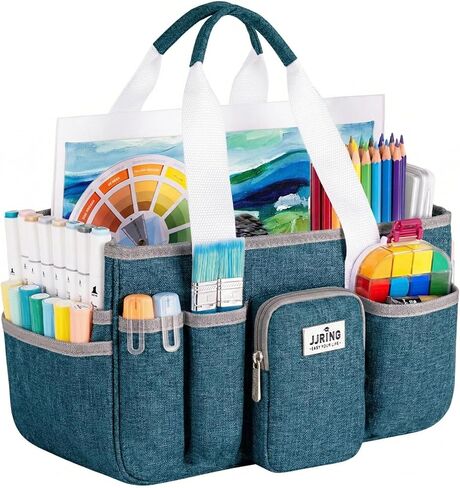 JJRING Craft Organizer Tote Bag, Portable Art Caddy With Adjustable Divider&Secure Zipper Pocket, Foldable StorageTote For Scrapbooking, Sewing, Artist And Home(Green) in Saudi Arabia