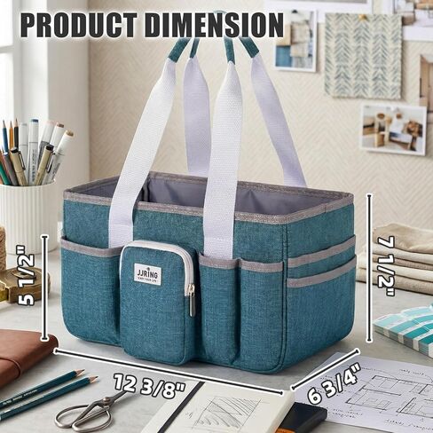 JJRING Craft Organizer Tote Bag, Portable Art Caddy With Adjustable Divider&Secure Zipper Pocket, Foldable StorageTote For Scrapbooking, Sewing, Artist And Home(Green) in Saudi Arabia