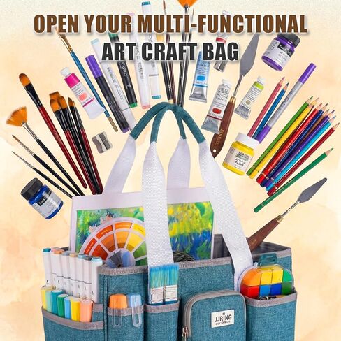 JJRING Craft Organizer Tote Bag, Portable Art Caddy With Adjustable Divider&Secure Zipper Pocket, Foldable StorageTote For Scrapbooking, Sewing, Artist And Home(Green) in Saudi Arabia