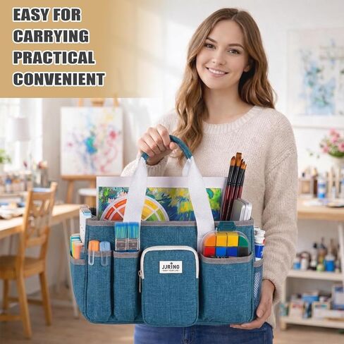 JJRING Craft Organizer Tote Bag, Portable Art Caddy With Adjustable Divider&Secure Zipper Pocket, Foldable StorageTote For Scrapbooking, Sewing, Artist And Home(Green) in Saudi Arabia