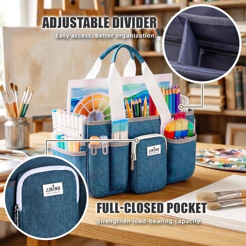 JJRING Craft Organizer Tote Bag, Portable Art Caddy With Adjustable Divider&Secure Zipper Pocket, Foldable StorageTote For Scrapbooking, Sewing, Artist And Home(Green) in Saudi Arabia