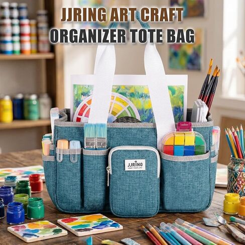 JJRING Craft Organizer Tote Bag, Portable Art Caddy With Adjustable Divider&Secure Zipper Pocket, Foldable StorageTote For Scrapbooking, Sewing, Artist And Home(Green) in Saudi Arabia