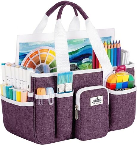 JJRING Craft Organizer Tote Bag, Portable Art Caddy With Adjustable Divider&Secure Zipper Pocket, Foldable StorageTote For Scrapbooking, Sewing, Artist And Home(Green) in Saudi Arabia