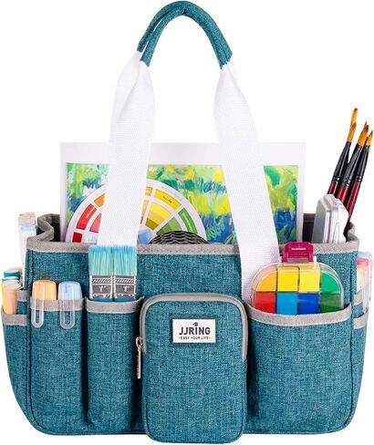 JJRING Craft Organizer Tote Bag, Portable Art Caddy With Adjustable Divider&Secure Zipper Pocket, Foldable StorageTote For Scrapbooking, Sewing, Artist And Home(Green) in Saudi Arabia