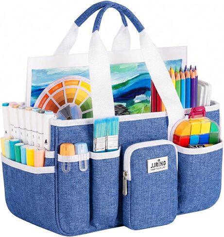 JJRING Craft Organizer Tote Bag, Portable Art Caddy With Adjustable Divider&Secure Zipper Pocket, Foldable StorageTote For Scrapbooking, Sewing, Artist And Home(Green) in Saudi Arabia