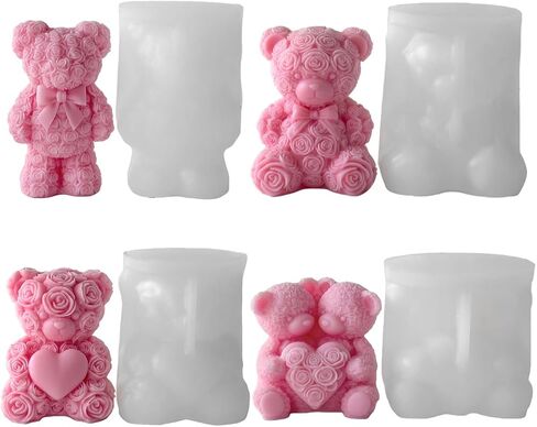 Rose Bear Silicone Candle Mold, Pink Valentine's Day Decorative Bear with Heart Design, DIY Craft Mold in Saudi Arabia