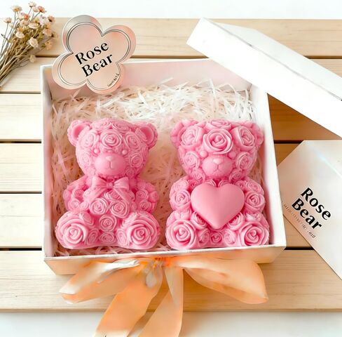 Rose Bear Silicone Candle Mold, Pink Valentine's Day Decorative Bear with Heart Design, DIY Craft Mold in Saudi Arabia