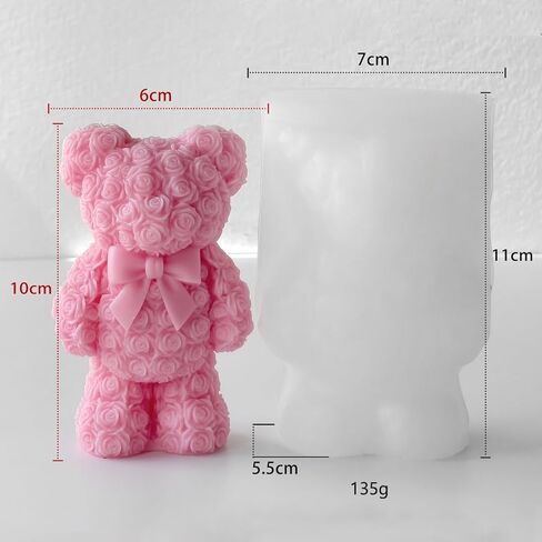 Rose Bear Silicone Candle Mold, Pink Valentine's Day Decorative Bear with Heart Design, DIY Craft Mold in Saudi Arabia