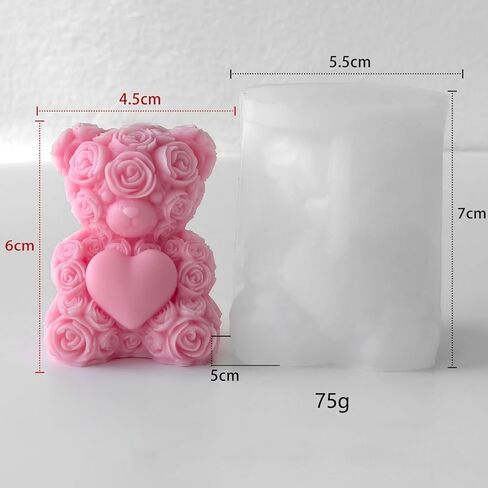 Rose Bear Silicone Candle Mold, Pink Valentine's Day Decorative Bear with Heart Design, DIY Craft Mold in Saudi Arabia